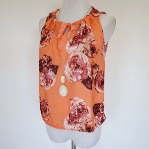 ANN TAYLOR LOFT Size XSP Sleeveless Blouse Coral Orange Burgundy Floral